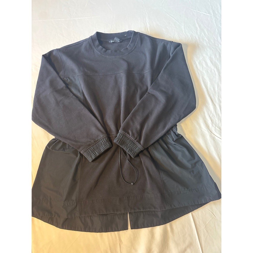 Athleta Hybrid Sweatshirt Women Large Black Drawstring Mixed Media Top